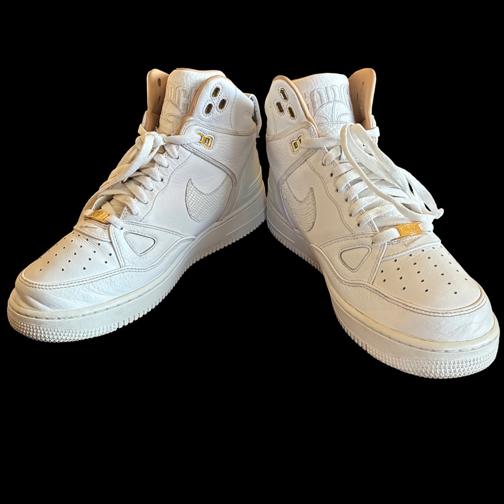 Nike White and Gold High-Top Sneakers